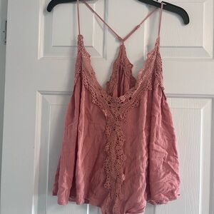 American Threads Dusty Rose Crochet-Trim Top